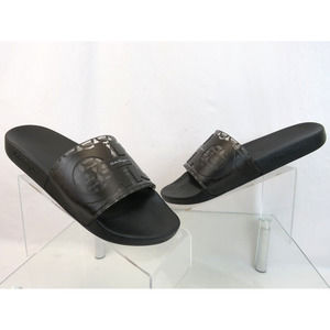 NIB FERRAGAMO GROOVE 5 TRANSPARENT BLACK RUBBER GANCINI LOGO SANDALS SLIDES 8 M